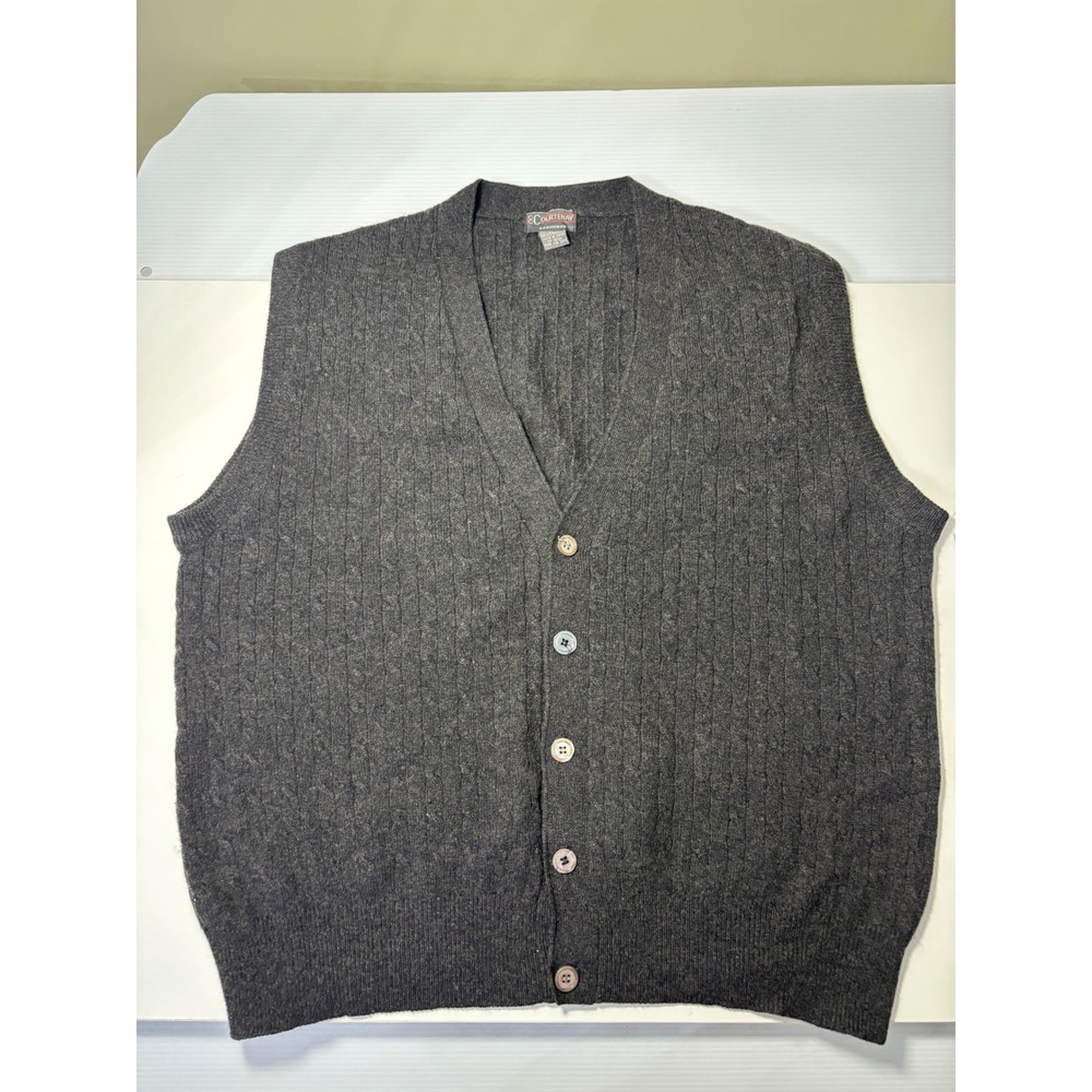 Courtenay Cashmere Sweater Vest Mens XXL Gray Cable Knit Button Cardigan